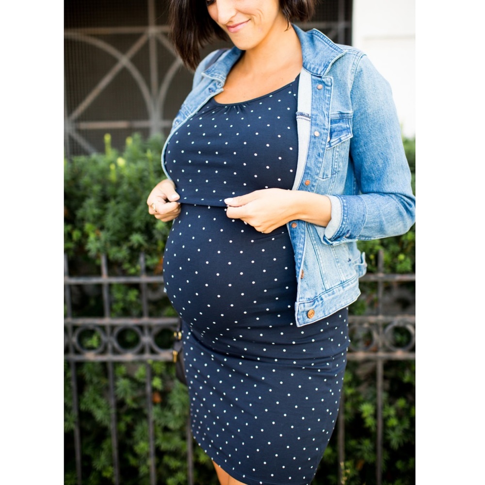 Boob Design Navy Blue Polka Dot Nursing Dress